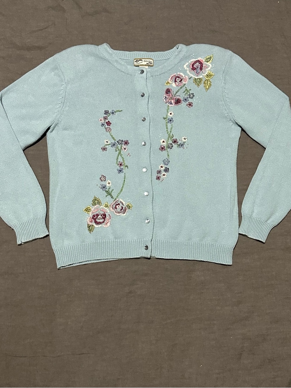 Heirloom Collectibles Pastel Blue Floral Embroidered Button-Up Cardigan Sweater